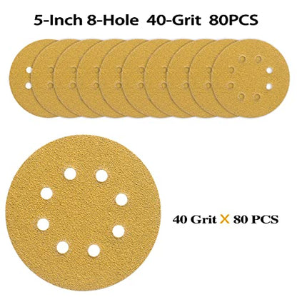 80PCS 5 Inch Sanding Discs 40 Grit Random Orbit Sander Sandpaper - style: Advanced Aluminum Oxide