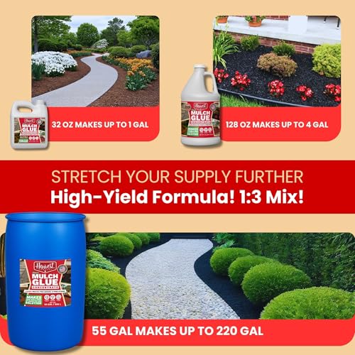 Viagrow Mulch Glue Concentrate by The Harvest Company, 1 Gallon – Makes 4 Gallons, Landscape Mulch Stabilizer for Mulch, Pine Straw & Pea Gravel, Covers Up to 500 Sq Ft - size: Gallon
