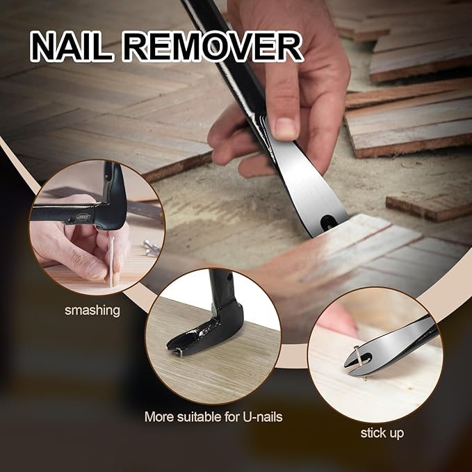 2-Piece Nail Puller Set, 12”Pry Bar, 10” Mini Crowbar, Cats Claw Nail Remover, pry bar set, for Kitchen Remodel, Prying Apart Baseboard, Multi-sided Forged Steel Made carpenter tools (12'')