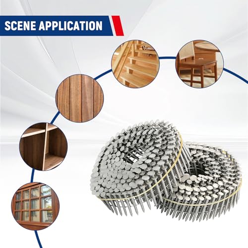 3600 Count Stainless Steel Siding Nails 15-Degree Collated Wire Coil 1-1/4 Inch, 0.09 Inch Ring Shank Siding Nails - size: 1-1/4 Inch x 0.09 Inch