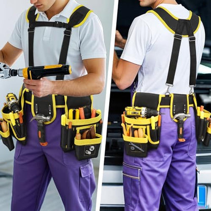 Tool Belt for Men, Freely-Combinable Magnetic Tool Belt with Suspenders - color: Black and Yellow
