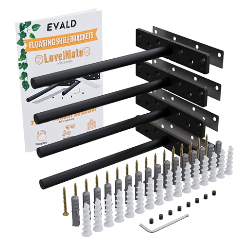 EVALD LevelMate™ Titan-Mount 8 Inch Floating Shelf Brackets, Heavy Duty Hidden Shelf Brackets for Floating Shelves, Black Carbon Steel Shelf Supports with Screws & Anchors (4 Pack) - size: 8 Inch, style: 4 Pack Titan-mount
