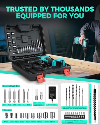 COMOWARE Cordless Drill, Electric Power Drill & Bits Set w/Charger& Battery - color: Green