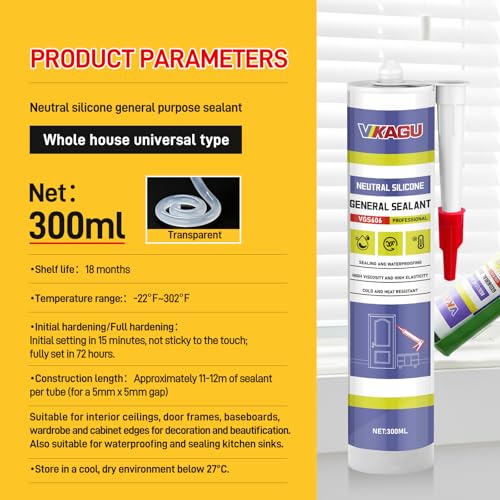 VGS606 Silicone Sealant, Clear 300ml, Weatherproof Caulk - style: 1 Pack