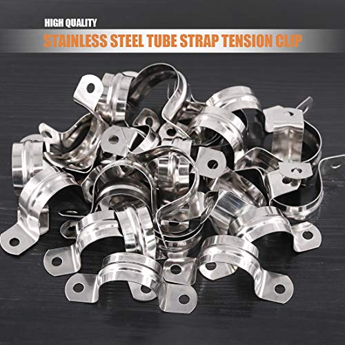 Keadic 30Pcs M35 Two Hole Strap U Bracket Tube Strap Tension Clips Stainless Steel Heavy Duty Rigid Pipe Strap Clamp, for Pipe Fixing on Various Surfaces and Support Structures - size: 1-3/8"-30pcs