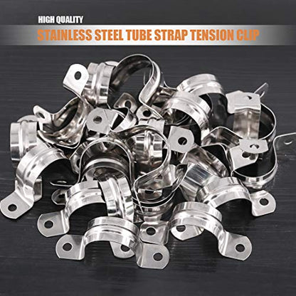 Keadic 30Pcs M35 Two Hole Strap U Bracket Tube Strap Tension Clips Stainless Steel Heavy Duty Rigid Pipe Strap Clamp, for Pipe Fixing on Various Surfaces and Support Structures - size: 1-3/8"-30pcs