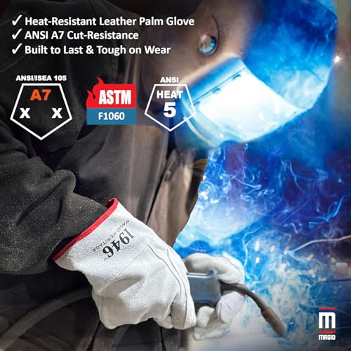 MAGID 1946 Heritage Split Cowhide Para-Aramid Stitched High Heat Leather Gloves, 8/Medium, 12 Pairs, T1756 - size: 8/Medium, style: 12 Pairs