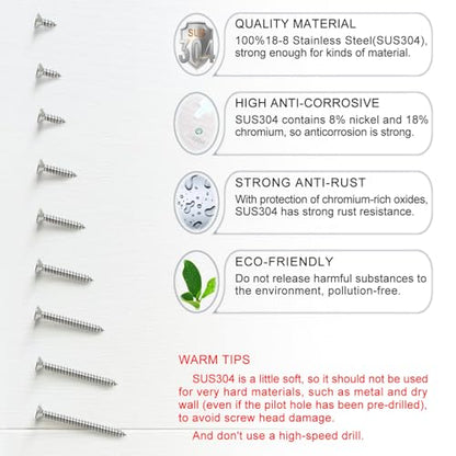345PCS Wood Screws Assortment Kit, #6 Self Tapping Screw Set (9 Sizes) - size: SS304 M3.5
