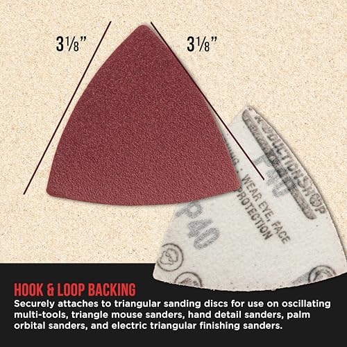 ProductionShop Premium 120 Grit Triangle Mouse Detail Sander Sandpaper Sheets, Box of 45 - Hook & Loop, Triangular Shaped Mouse Disc Pads - Oscillating Multi-Tools - Woodworking, Sand Furniture Paint - style: 120 Grit