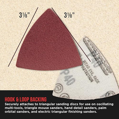 ProductionShop Premium 120 Grit Triangle Mouse Detail Sander Sandpaper Sheets, Box of 45 - Hook & Loop, Triangular Shaped Mouse Disc Pads - Oscillating Multi-Tools - Woodworking, Sand Furniture Paint - style: 120 Grit