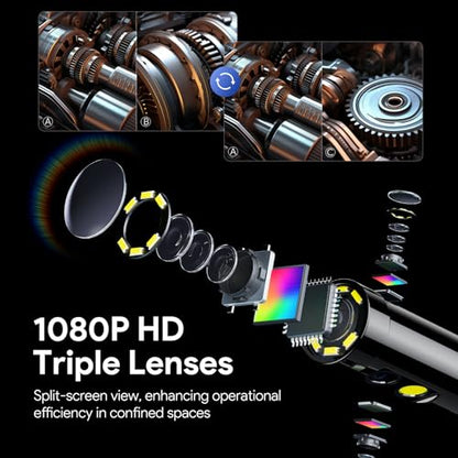 DEPSTECH 7" IPS Screen Endoscope Camera with Light, Triple Lens, 16.5FT