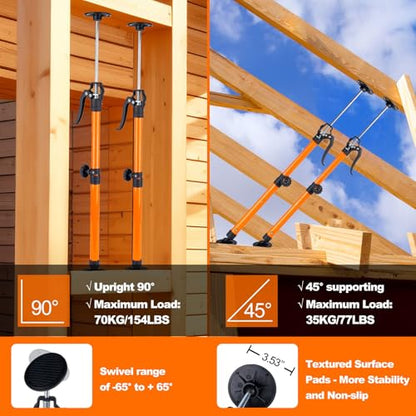 Cabinet Jack for Installing Cabinet Support Rod 3rd Hand Support System - Adjustable Pole, Extends 19.29 to 43.30 Inches, Orange, 1 Pack - size: 19.3"-43.3" | 1Pc