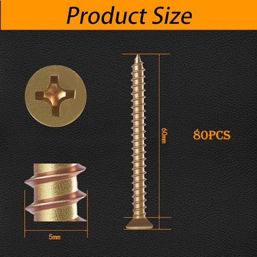 M5×60mm Phillips Countersunk Wood Screws,1022A Color Zinc - size: M5×60mm（80pcs）