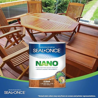 SEAL-ONCE Nano Wood Sealer and Waterproofer, Low-VOC, Clear, 2 Gallon - size: 2 Gallon