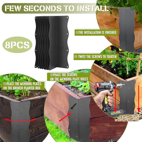 8Pcs Heavy Duty Metal Raised Garden Bed L-Shape Corner Brackets (11"x3"x3") - color: Black