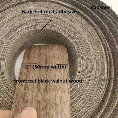 Black Walnut Wood Veneer Edge Banding 2 inchx50ft,Preglued Iron-On with Self Hot Melt Adhesive Edgebanding Strip, Plywood Flexible Wood Roll for Shelves MDF Cabinet Repair - size: 2" x50'