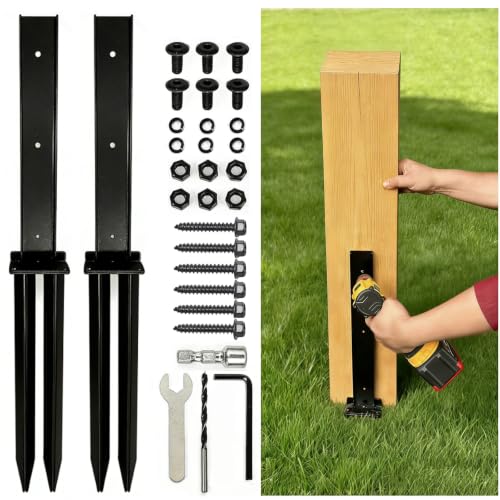 2 Pack Double-Tube Fence Post Anchor, Heavy Duty Ground Spike Repair Kit