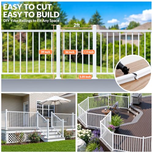 Egadis 36 in x 2 ft Modular Aluminum Porch and Deck Railing Kit, White - color: Level 2ft-1 Post 1 Panel