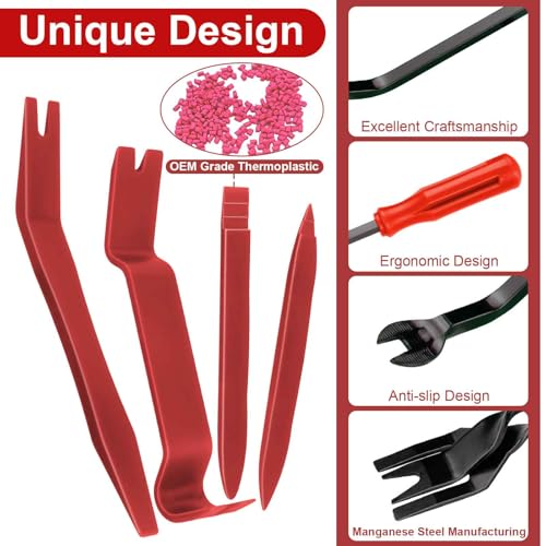 7PCS Auto Trim Removal Tool kit, Car Clip Pry Tools Kit No Scratch Plastic - color: Red * 7PCS