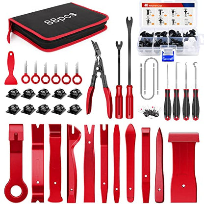 Nilight Trim Removal Tool 88Pcs, Auto Push Pin Bumper Retainer Clip Set - color: 88 Clips+ Remover Tools Red