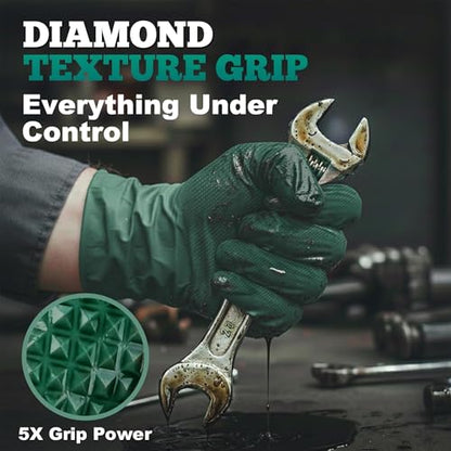 TitanFlex Heavy Duty Industrial Nitrile Gloves with Raised Diamond Texture, 8-mil, Latex Free (Green/Dark Green/Yellow) - color: 04 Dark Green (50ct), size: Medium