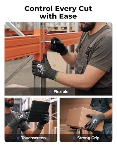 toolant ComfyCut A5 Cut Resistant Work Gloves, ANSI & EN388 Certified Protection with Second Skin Comfort, Fiberglass-Free, Touchscreen & Flexible Grip, for Woodworking, Warehouse, Assembly, Medium - size: Medium