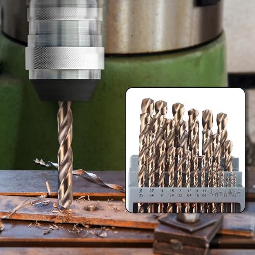 29Pcs Cobalt Drill Bit Set (1/16''-1/2''), M35 High Speed Steel, Twist Jobber Length for Hardened Metal, Stainless Steel, Cast Iron, Wood, and Plastics, with Metal Index Storage Box - size: 1/16"-1/2" (29pcs, Cobalt)