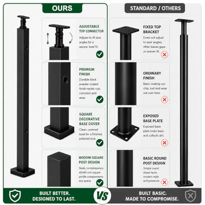 42-Inch Glass Railing Middle Post, 40mm, Black (LIUCHONGYANG99) - size: 40MM*40MM, style: BLACK-Middle Post