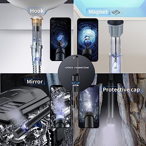 JSE Endoscope Camera with Light, 16.4FT Waterproof Borescope 1920P HD, Semi-Rigid Cable, 8 Adjustable High Brightness LED Lights Inspection Snake Camera for iPhone, Android, iPad