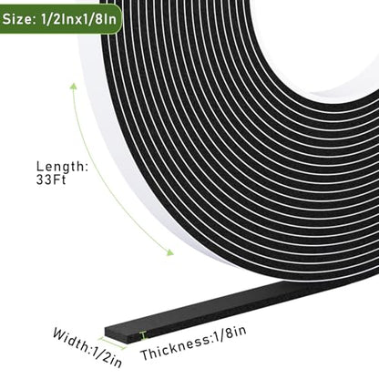 Strong Adhesive Door Weather Stripping,1/2Inch Wide X 1/8 Inch Thick,Foam Insulation Tape,Air Conditioner Foam,Window Soundproof Weatherproof,Total 33 Feet Long - size: 1/2Inx1/8Inx33Ft