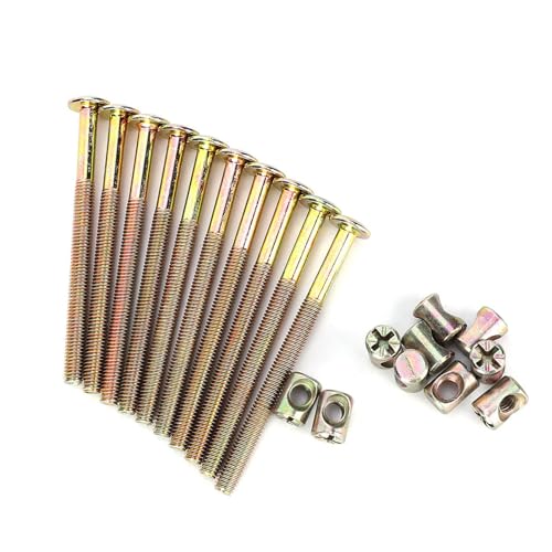 Furniture Bolts and Barrel Nuts, 10 Pcs Bed Frame Bolts Crib Replacement Hardware Kit M6 Bed Bunk Furniture Hex Dowel Bolts with Barrel Nuts Carbon Steel Cross Dowel Nut (100mm) - size: 100mm
