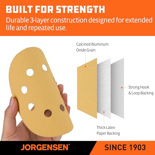 Jorgensen 50-Piece 5-Inch Premium Sanding Discs, 8-Hole Hook and Loop