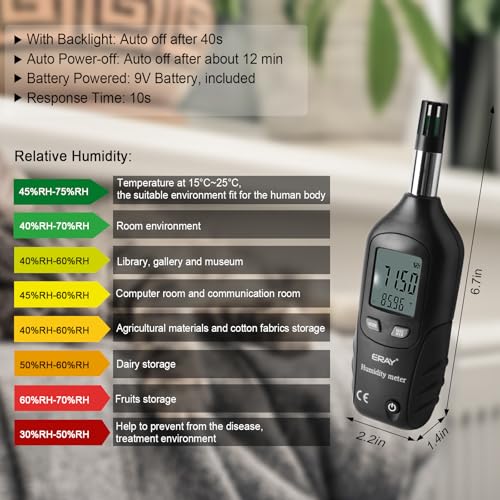 ERAY Digital Psychrometer Thermometer Hygrometer with Backlight - color: Black