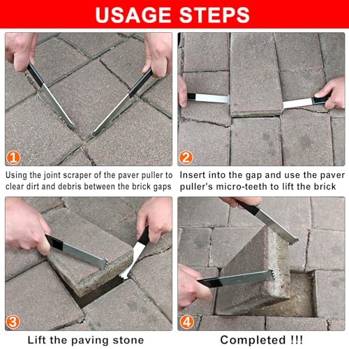 Paver Removal Tool, Paver Lifter Tool with Rubber Non-Slip Handle, 2 Pcs - color: Black and Silver