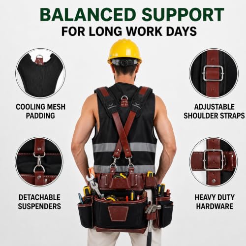 Tool Belt with 21 Pocket Tool Pouches - color: Brown Black