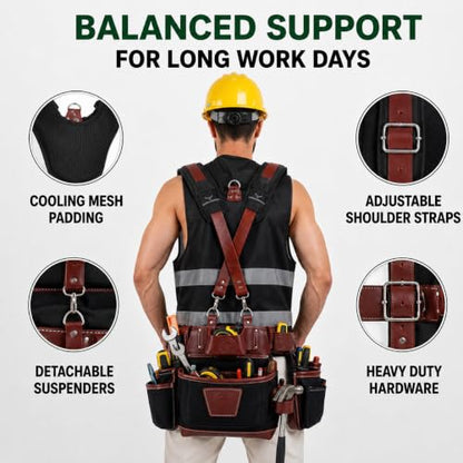 Tool Belt with 21 Pocket Tool Pouches - color: Brown Black