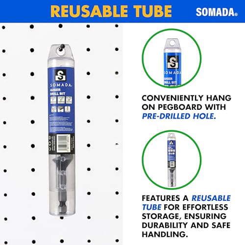 SOMADA 1" x 6" Auger Drill Bit for Wood, Ship Auger Hex Shank - size: 1"x6" Silver