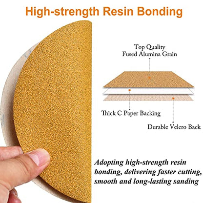 6-Inch No-Hole Hook and Loop Gold Sanding Discs 60-Grit, 100-Pack
