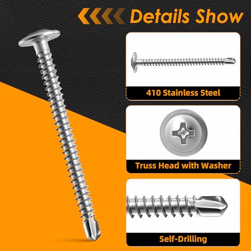 #10 x 1 100PCS 410 Stainless Silver Truss Head Tek Screws - size: #10 x 1"（100pcs）
