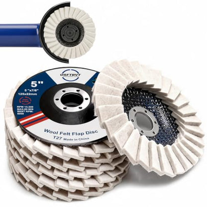 5" Wool Felt Flap Polishing Disc for Angle Grinder T27-6pcs - style: 5in