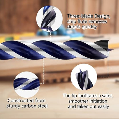 1/4 Inch Auger Drill Bit for Wood, 2 Pcs 6" Long Carbon Steel Quick Change Hex Shank Wood Drill Bit for Hardwood, Softwood and Plastic (Blue) - size: 1/4" x 6"