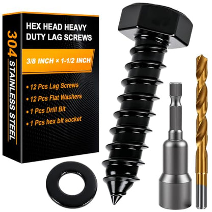 Hex Head Lag Bolts for Wood, 3/8" x 1-1/2", Lag Screws 12 PCS - size: 3/8" x 1-1/2"