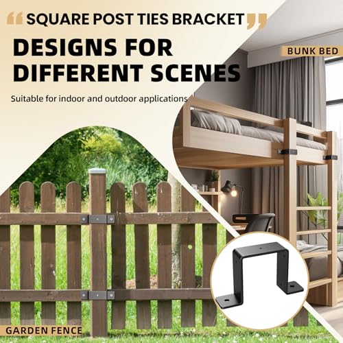 6 Pack 4x4 Strap Post Ties, Heavy Duty Post Brackets for Wood - color: Black 4”x4“ - 6 Pack