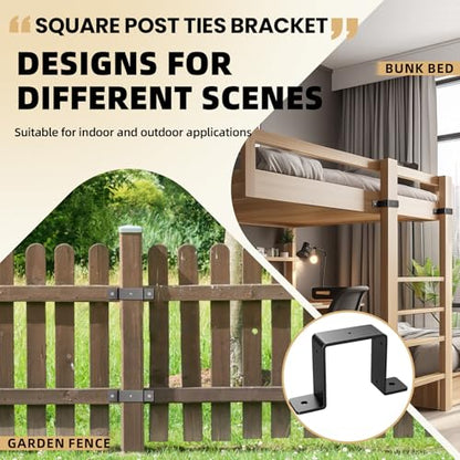 6 Pack 4x4 Strap Post Ties, Heavy Duty Post Brackets for Wood - color: Black 4”x4“ - 6 Pack