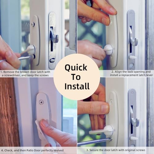 Sliding Door Lock Replacement for Andersen, 10-Years Durable Tribeca Style Thumb Latch, Gliding Door Lock Replacement Parts w/Color-Matched Screws, White