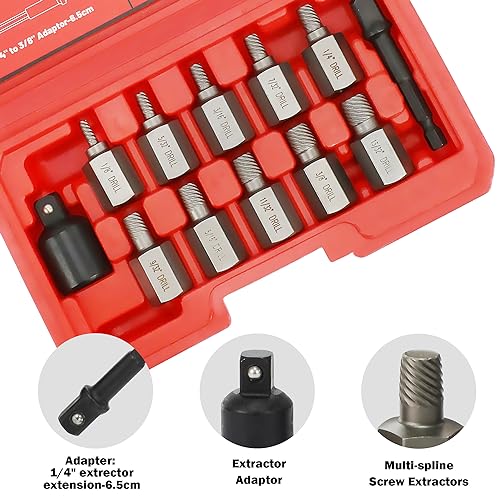 12Pcs Screw Extractor Set Hex Head Multi-Spline Easy Out - size: 12Pcs