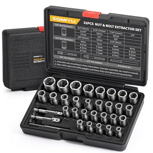 32-Piece Bolt Extractor Kit, 1/4" & 3/8" Drive Stripped Nut Remover - size: 32Pcs