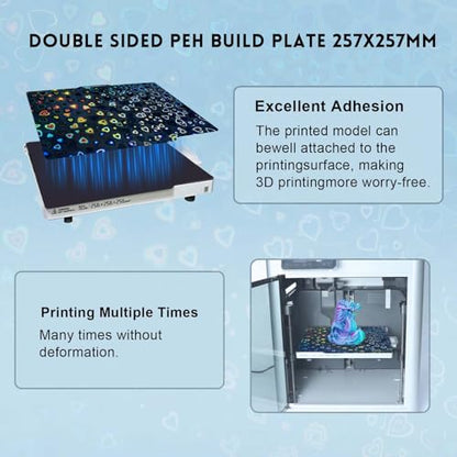 Smooth PEH Holographic Effect Plate for Bambu Lab X2D/P2S/A1/X1C/X1/X1E/P1S/P1P, Double Sided Plate Sweetheart+Waterdrop Flexible Build Plate 257x257mm for Bambu 3D Printers - color: PEH(Sweetheart+Waterdrop)