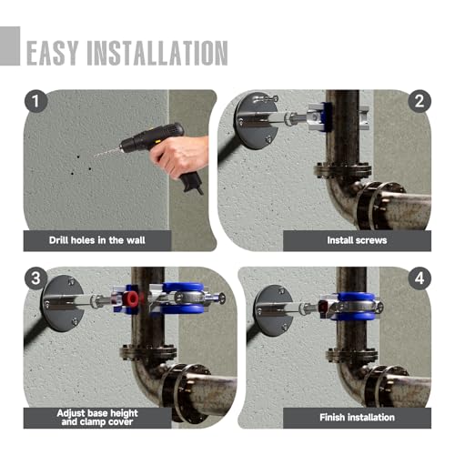 2 Pack Wall Mount Ceiling Mount Pipe Supports Suitable for OD Pipe 51-57mm Adjustable Height 100-200mm Adjustable Pipe Strap Clamp with Screws Stainless Steel - color: Adjustable Height 100-200mm, style: 57mm