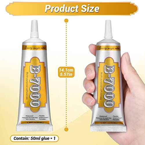 B7000 Fabric Glue with Precision Tips, Upgrade Industrial Strength Adhesive B-7000 Glue Clear for Jewelry Crafts DIY, Metal, Stone, Rhinestone Gems Gel, Glass, Fabric, Cell Phone Repair (50 ML) - color: 1 x50ML/ 2.1fl oz